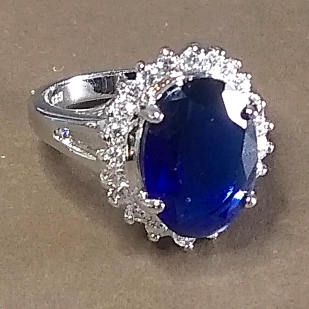 Princess Diana RJ Avon .925 Sterling Silver Blue Sapphire Halo Ring